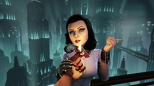black haired female cartoon character in white long-sleeved shirt screenshot, BioShock Infinite, Elizabeth (BioShock), Bioshock Inifinte: Burial at Sea, video games