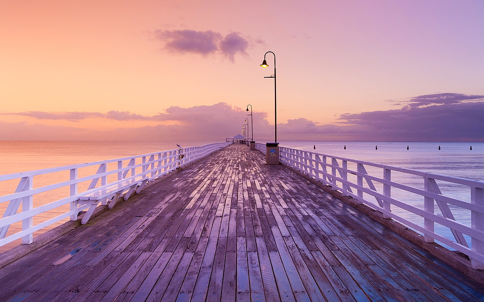 water dock, pier, sea, lantern, sky HD wallpaper