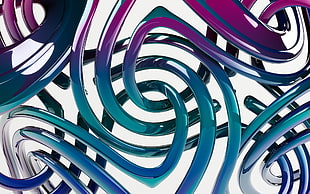 blue, green, and purple twirled art HD wallpaper