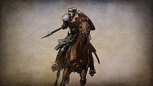 knight riding on horse illustration, Mount and Blade, Cavalry, horse, cartoon HD wallpaper