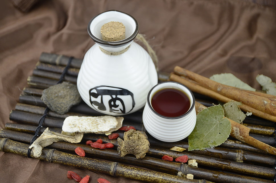 white ceramic japanese sake set HD wallpaper