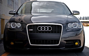 black car with Audi brand HD wallpaper