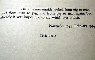 white printer paper, text, George Orwell, Animal Farm, quote