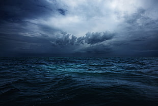 body of water, sea, clouds, nature, dark