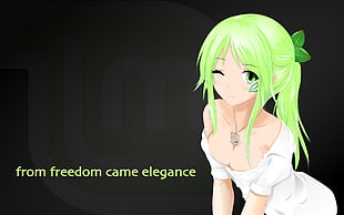 green-haired female animate character, Linux Mint, os-tan