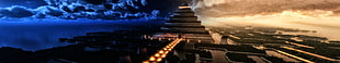 gray and black pyramid digital wallpaper, pyramid, multiple display