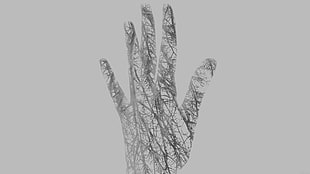 human hand tree sketch, digital art, hands, fingers, double exposure