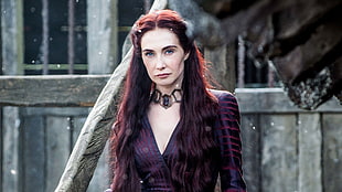 women's purple and pink plunging neckline top, Melisandre, Game of Thrones, Carice van Houten, women