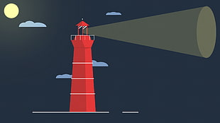 red lighthouse illustration, Flatdesign, artwork, lighthouse