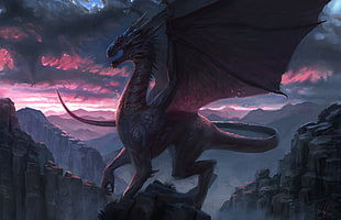 Dragon flying through mountains wallpaper