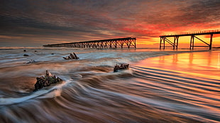 time-lapse photograph of beach, nature, landscape, sea, waves HD wallpaper