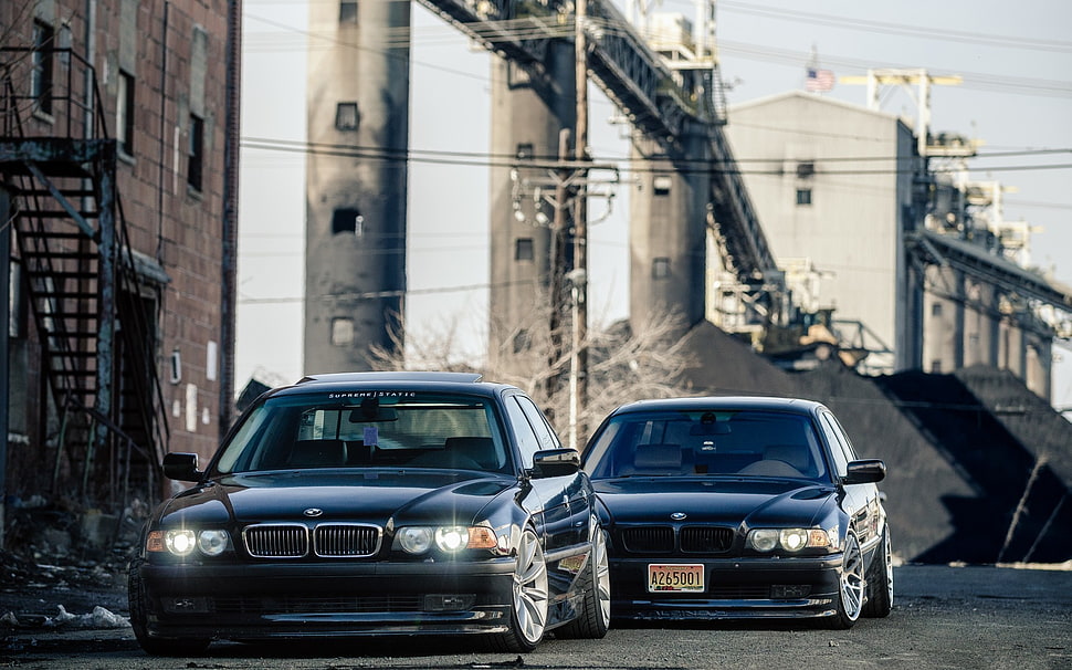 two black BMW sedans, car, BMW HD wallpaper