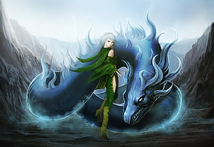 dragon trainer with blue dragon illustration, Final Fantasy, Final Fantasy IV, Rydia, Eidolon