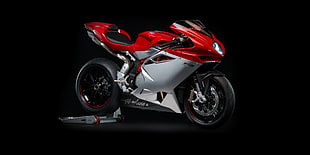 photo of gray and red sport motorcycle with black background HD wallpaper