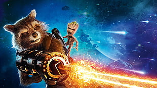 Guardians of The Galaxy Rocket and Groot digital wallpaper, Guardians of the Galaxy Vol. 2, Marvel Cinematic Universe, Rocket Raccoon, Groot