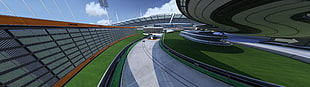 green sports stadium screenshot, TrackMania, Maniaplanet, stadium, Nadeo HD wallpaper