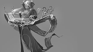 grayscale photo of female character, League of Legends