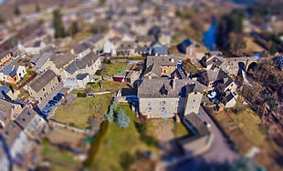 tilt shift lens of gray village