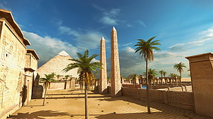 palm tree, The Talos Principle, screen shot, video games, pyramid HD wallpaper