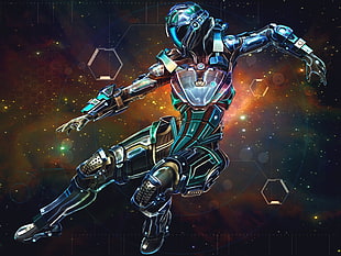 character wearing armor wallpaper, space, science fiction, spacesuit