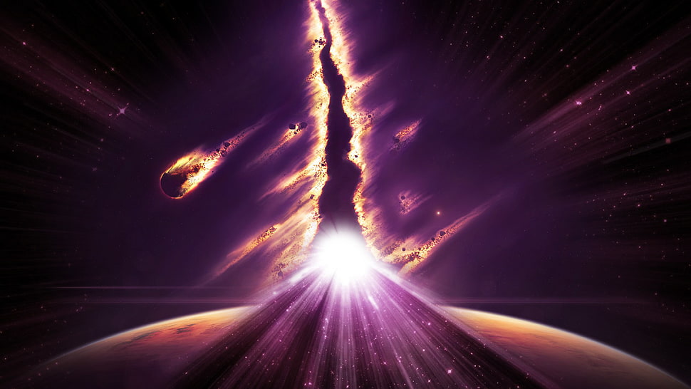 planet near meteor digital wallpaper, space, Rift, constellations HD wallpaper