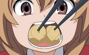 brown haired anime character eating
