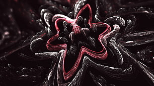 black, white, and red abstract painting