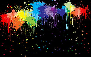 splatter painting illustration, artwork, paint splatter, butterfly, colorful