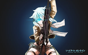teal-haired anime character illustration, Sword Art Online, Asada Shino, anime girls, weapon