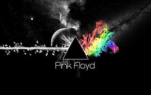 Pink Floyd logo, Pink Floyd, triangle, selective coloring, digital art