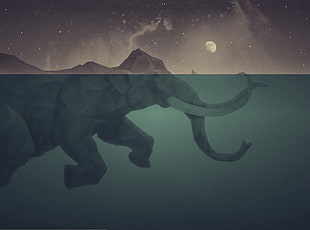 elephant on body of water with moon painting