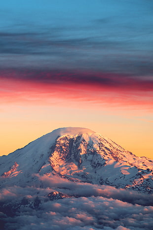 snow coated mountain, Mountains, Dawn, Clouds
