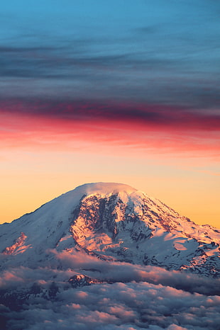 snow coated mountain, Mountains, Dawn, Clouds HD wallpaper