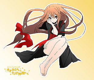 brown haired black and red dressed female anime character HD wallpaper