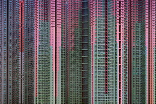 pink and teal artwork, skyscraper, Hong Kong