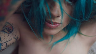 person's blue hair, dyed hair, Kieve Suicide, tattoo, piercing