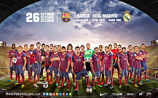 FC Barcelona team photo, Lionel Messi, Real Madrid, soccer, sports HD wallpaper