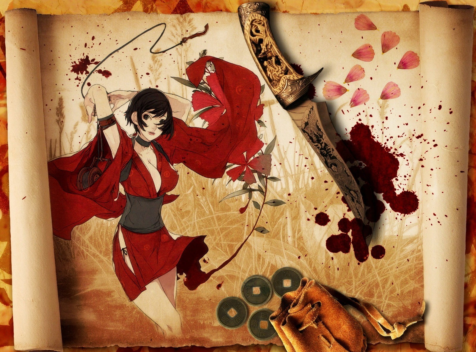 brown blade, artwork, fantasy art, Red Ninja: End of Honor, knife