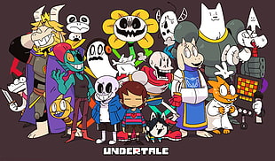 Undertale characters digital wallpaper with brown backround