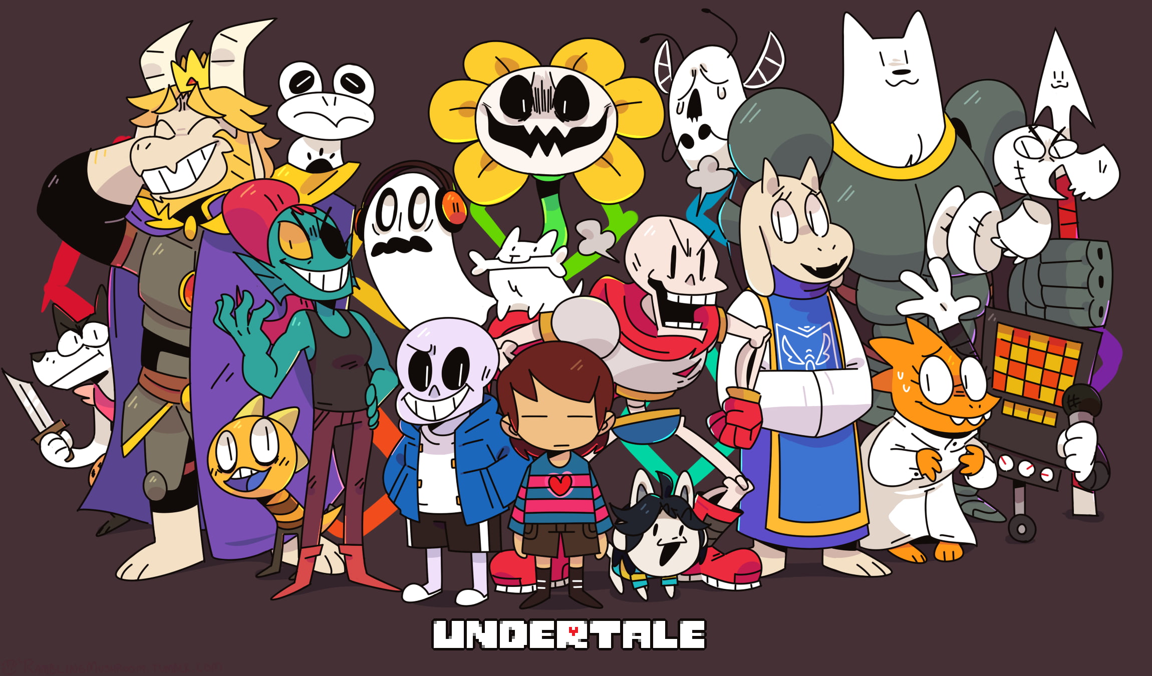 Undertale characters digital wallpaper with brown backround
