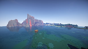 Minecraft application screenshot, Minecraft, lava, water, Sun