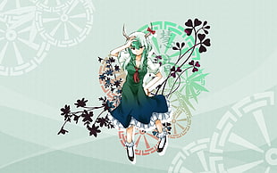 green and white haired female anime character