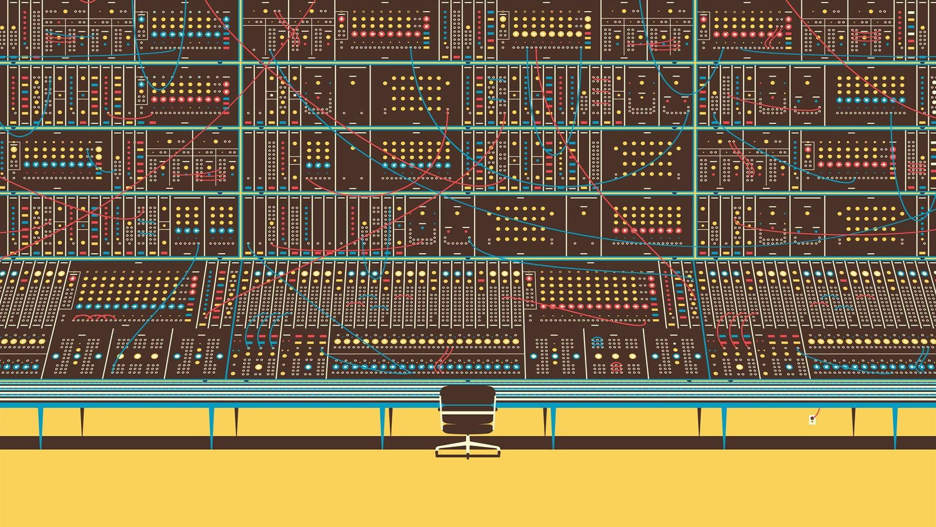 computer network illustration, computer, phone, digital art, mixing consoles