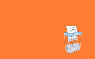 blue and clear paper shredder illustration, minimalism, paper, orange background
