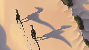 two dinosaurs, dinosaurs, Simon Stålenhag HD wallpaper
