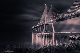 photo of grayscale suspension bridge, portugal, lisbon HD wallpaper