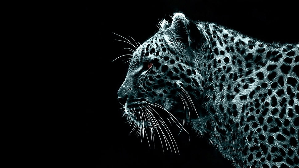 cheetah, leopard, black background, Fractalius, animals HD wallpaper