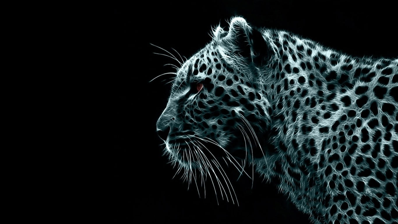 cheetah, leopard, black background, Fractalius, animals