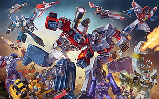 assorted-color robot digital wallpaper, Transformers G1, Optimus Prime, Bumblebee, Megatron