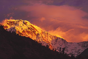 white mountain, mountains, Nepal, sunset, landscape